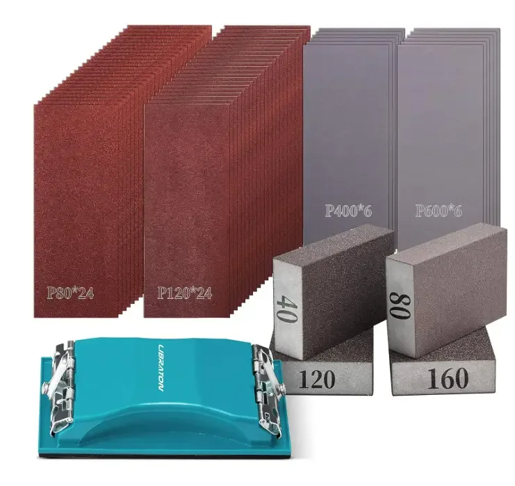 Sandpaper 65Pcs, Sand Paper, Sandpaper Assortment 80/120/400/600Grit, Assorted Sandpaper for Wood, Sanding Sponges, Sanding Handle, Heavy Grit Sandpaper Sheets for Wood, Metal, Wet and Dry Sanding